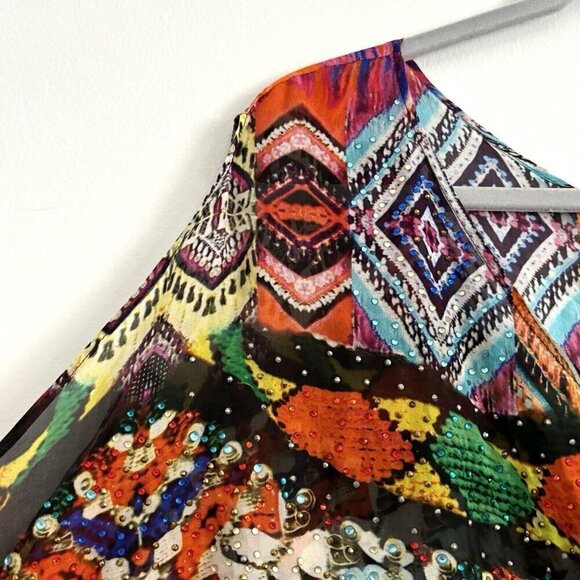 NEW Camilla Embellished Kaftan Colorful Sleeveless Side Slit One Size 100% Silk - Picture 6 of 12